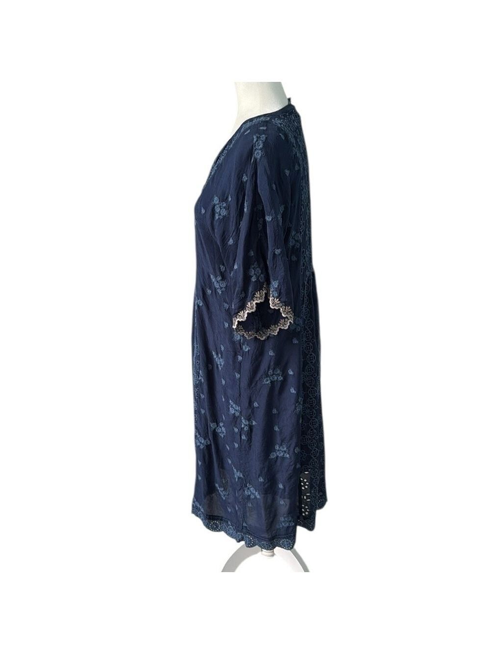Johnny Was Blue Riza Eyelet Embroidered Shift Dress Size Small - Picture 2 of 16